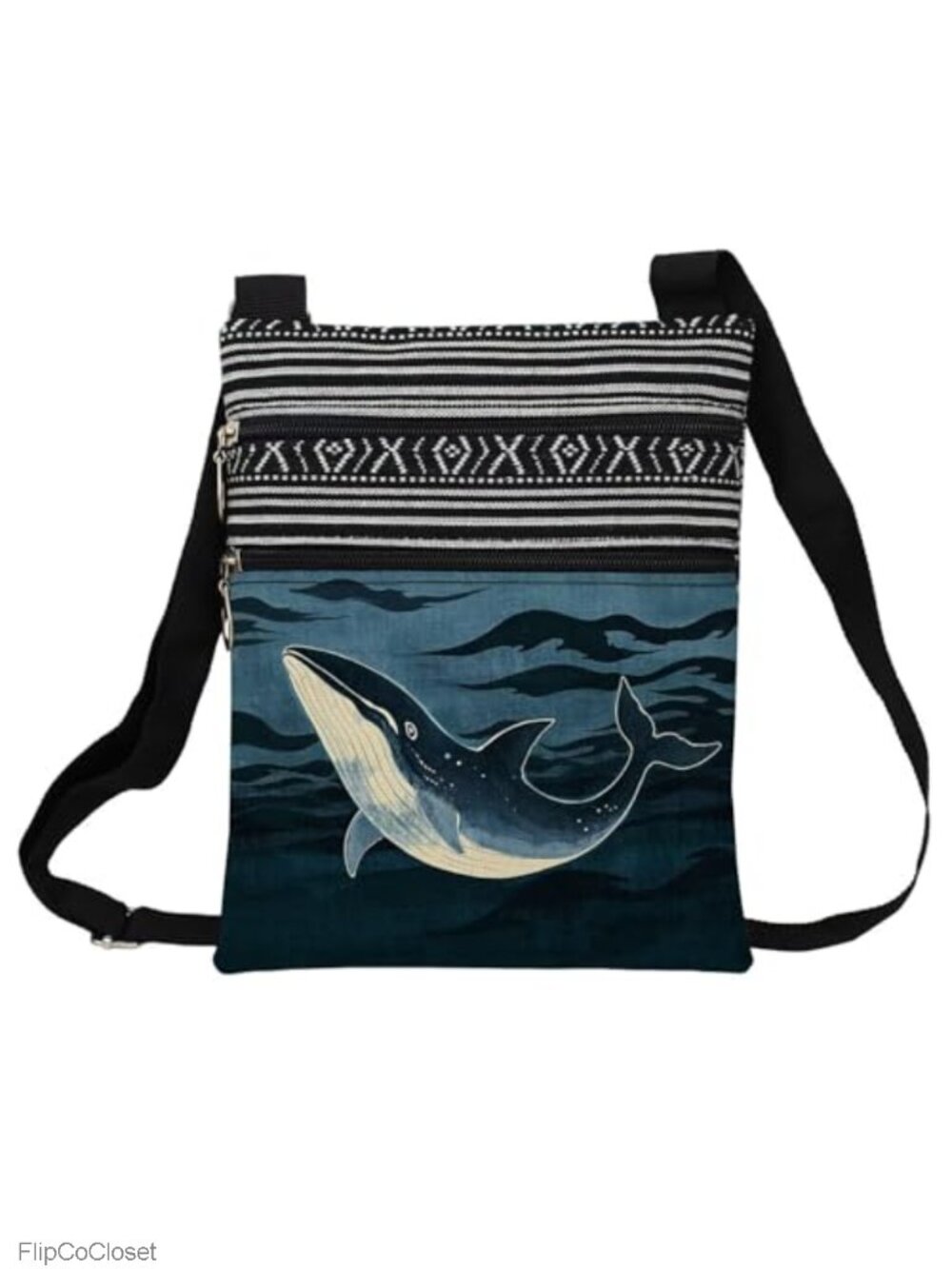 Polyester Whale Printed Ethnic Crossbody Bag Small Adjustable Strap Sling